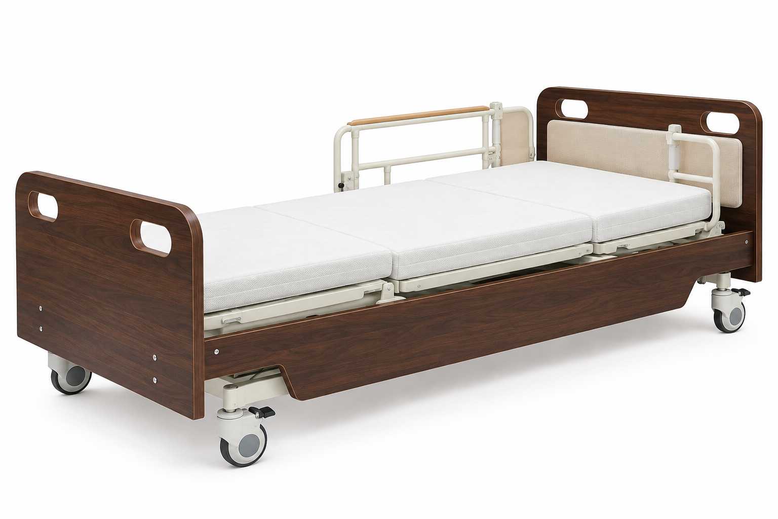 The wooden-grain electric rotating care bed in the lying position (2) The wooden-grain electric rotating care bed in the lying position (2)