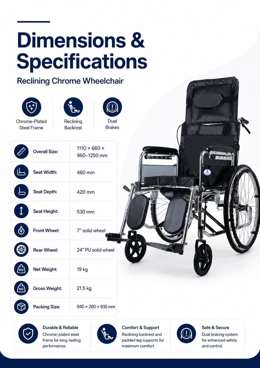Chrome-Plated Full Reclining Wheelchair (3) Chrome-Plated Full Reclining Wheelchair (3)