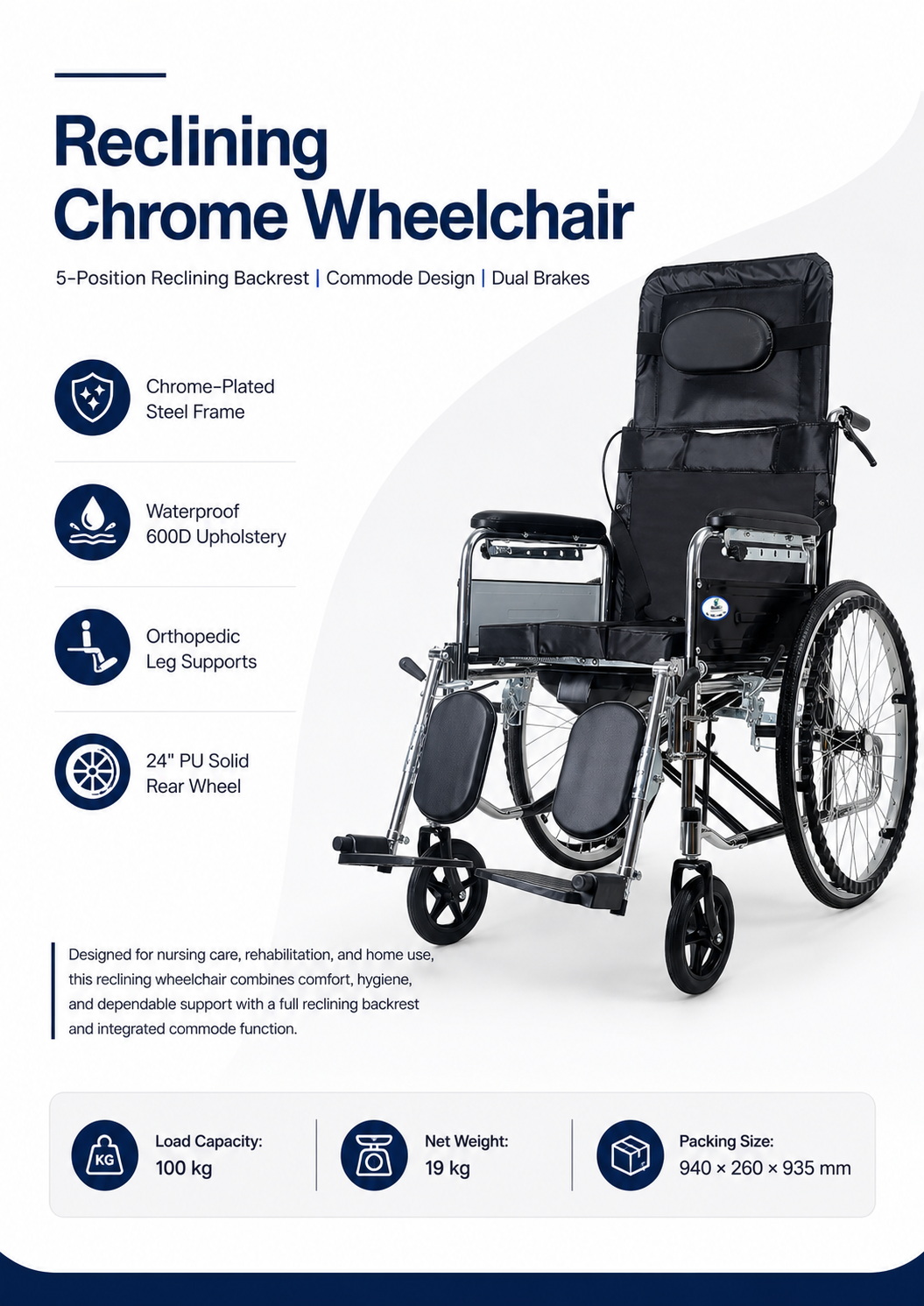 Chrome-Plated Full Reclining Wheelchair (1) Chrome-Plated Full Reclining Wheelchair (1)