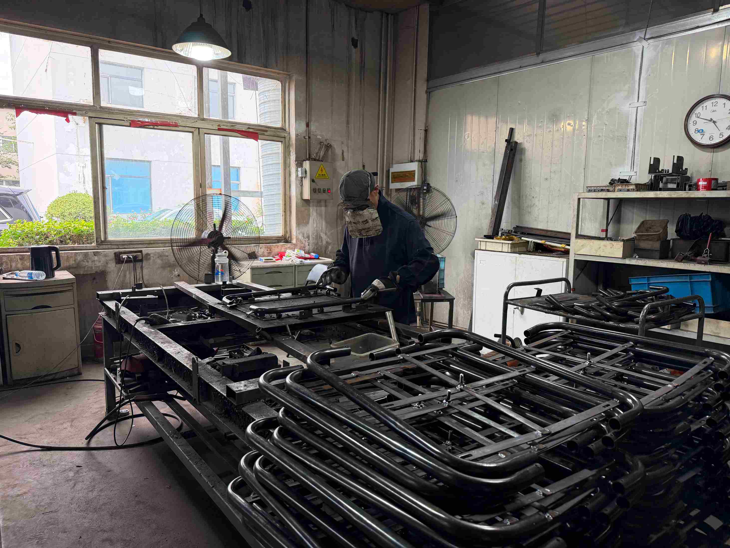 Detailed inspection of the welds on the hospital bed of the factory worker Detailed inspection of the welds on the hospital bed of the factory worker