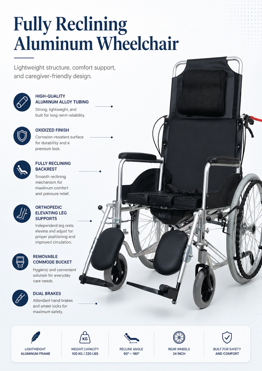 Aluminum Alloy Full Reclining Wheelchair (1) Aluminum Alloy Full Reclining Wheelchair (1)