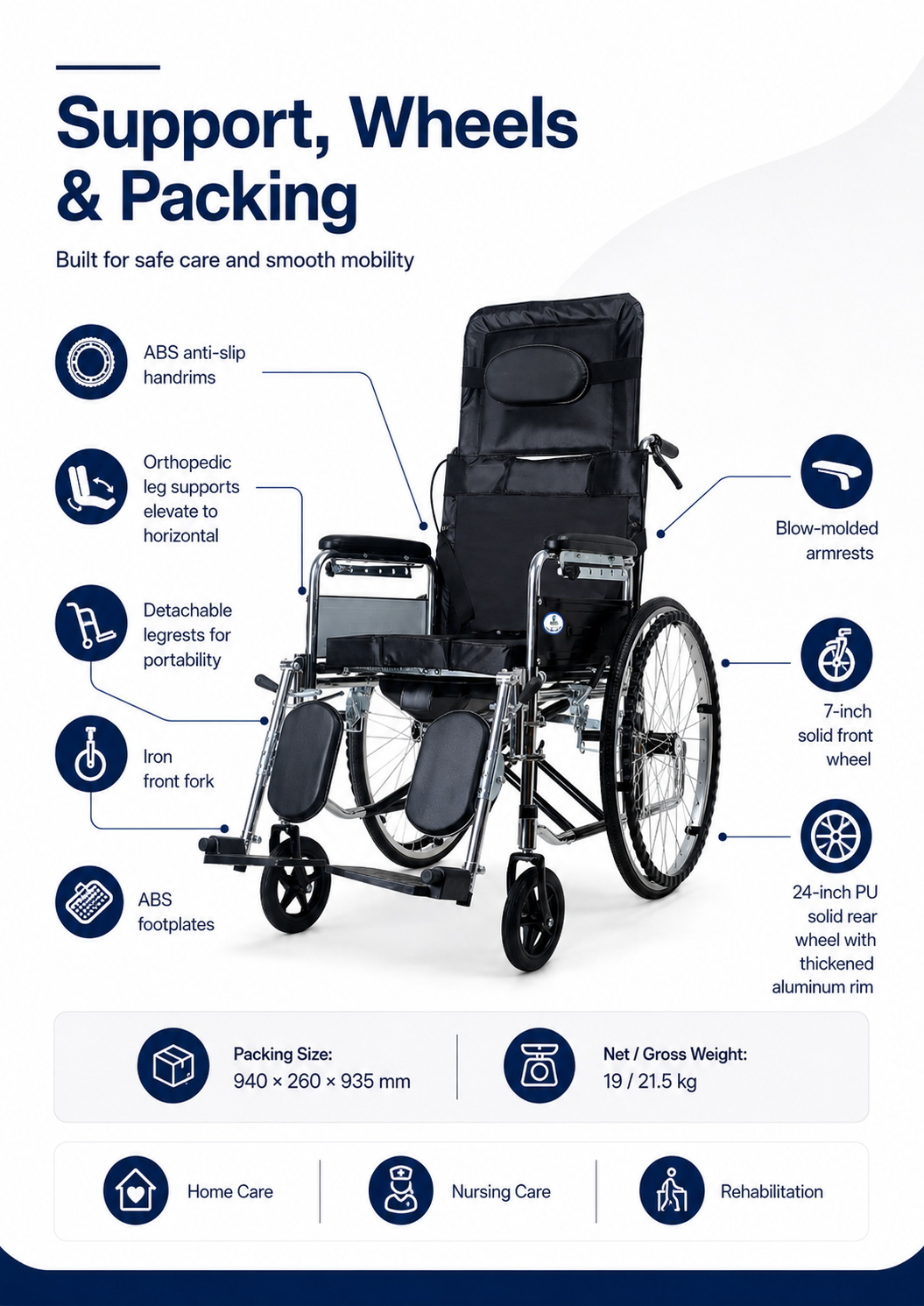 Chrome-Plated Full Reclining Wheelchair (4) Chrome-Plated Full Reclining Wheelchair (4)