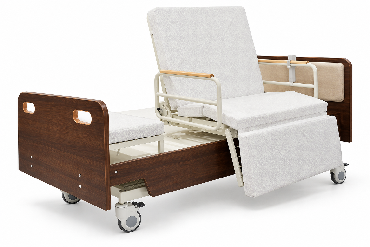 The wood-grain electric rotating care bed showcases the rotating sitting position. (4) The wood-grain electric rotating care bed showcases the rotating sitting position. (4)