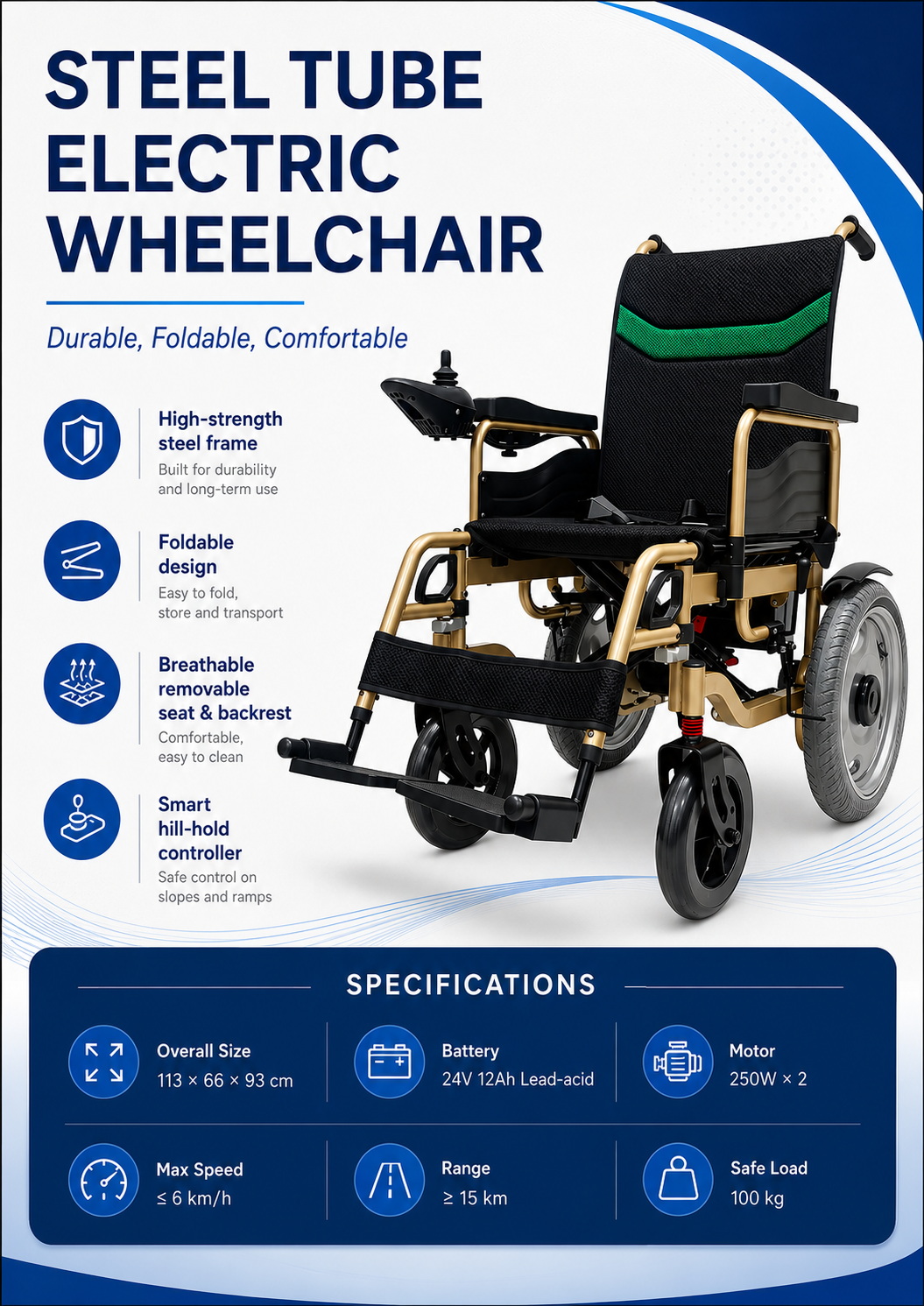 Steel Tube Electric Wheelchair (1) Steel Tube Electric Wheelchair (1)