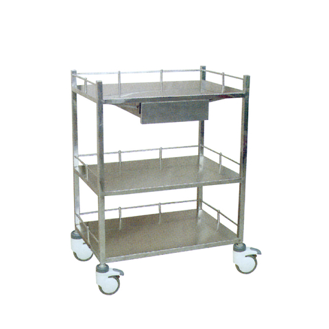 Stainless Steel Three-Layer Trolley With Drawer