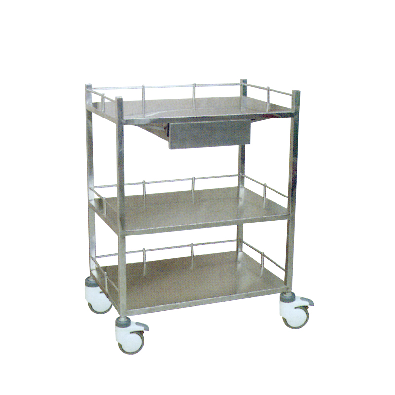 Stainless Steel Three-Layer Trolley With Drawer