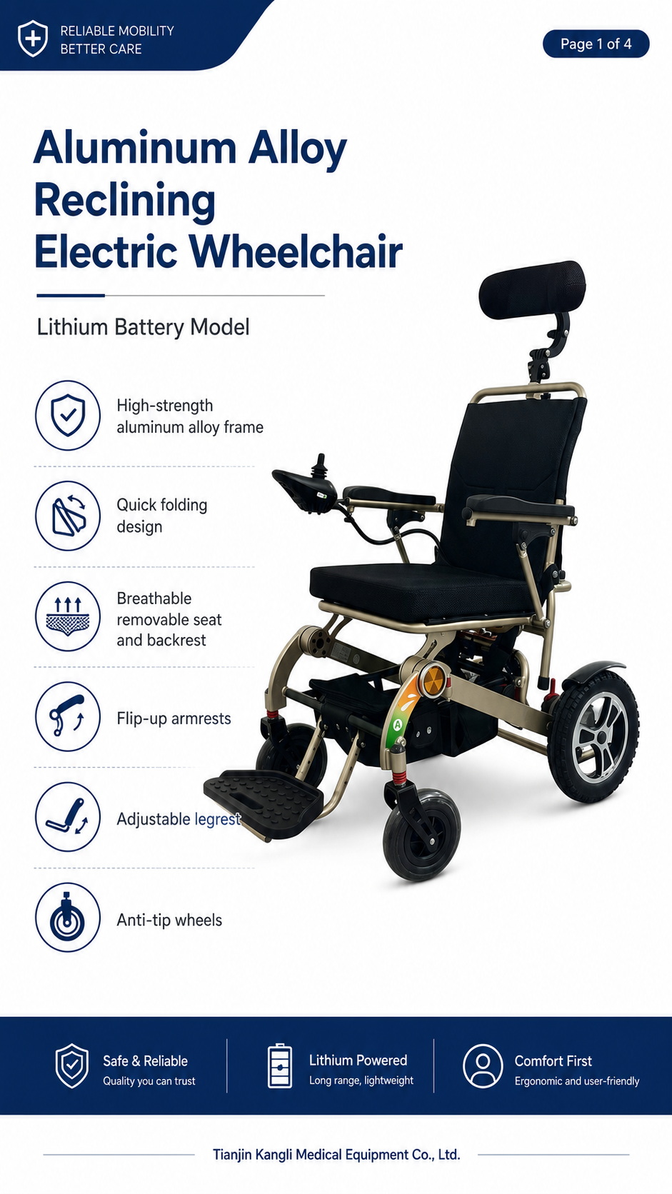 Aluminum Alloy Reclining Electric Wheelchair with Lithium Battery (1)