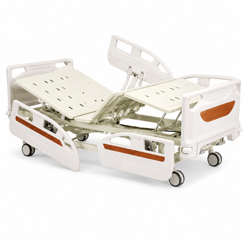 Two-Function Center Brake Manual Hospital Bed With Wood Grain Bedhead