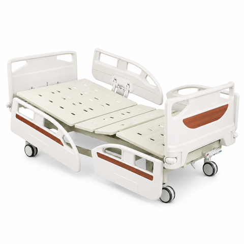 Two-Function Center Brake Manual Hospital Bed With Wood Grain Bedhead