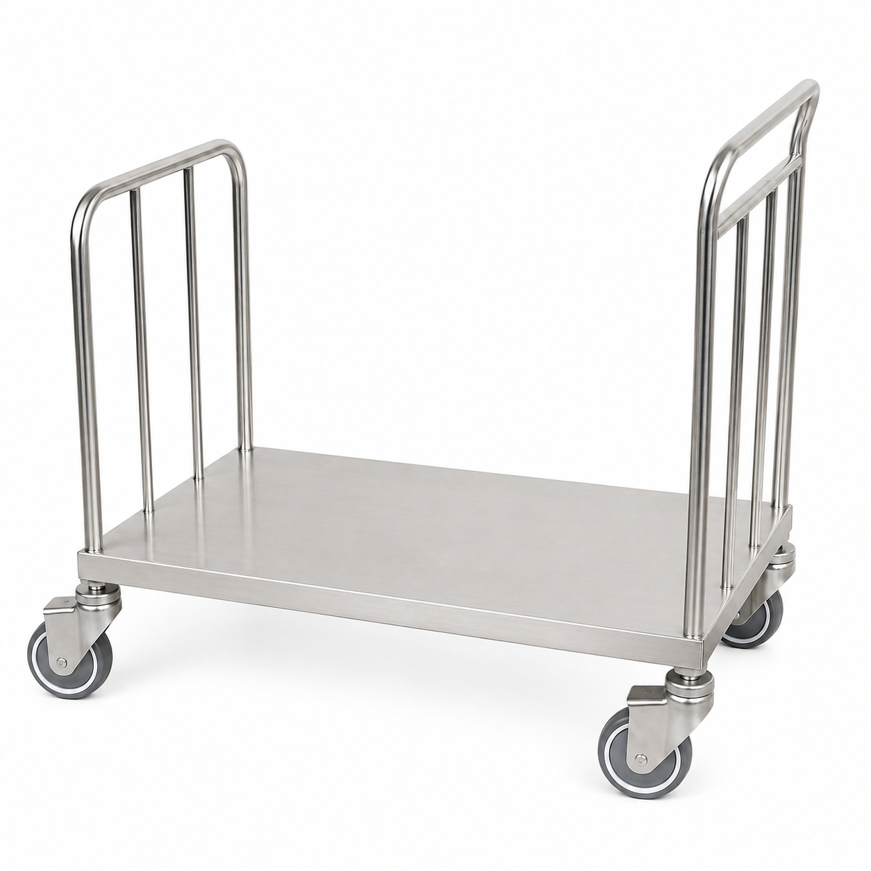 Front view of stainless steel floor cart