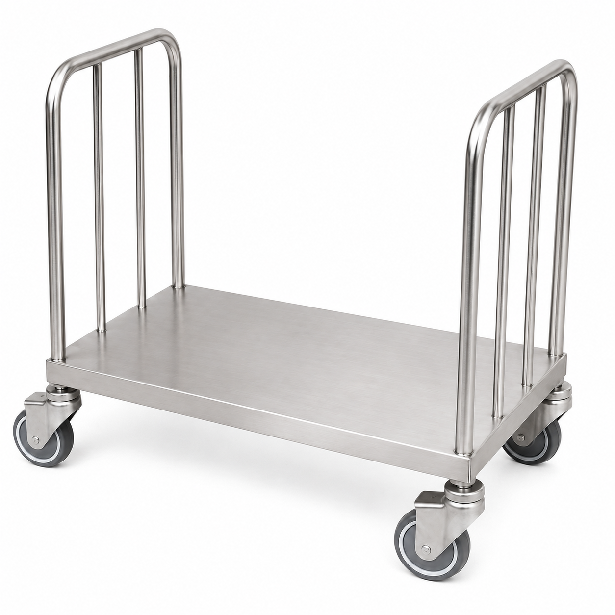 The side of the stainless steel pushcart
