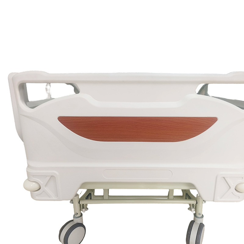Two-Function Center Brake Manual Hospital Bed With Wood Grain Bedhead