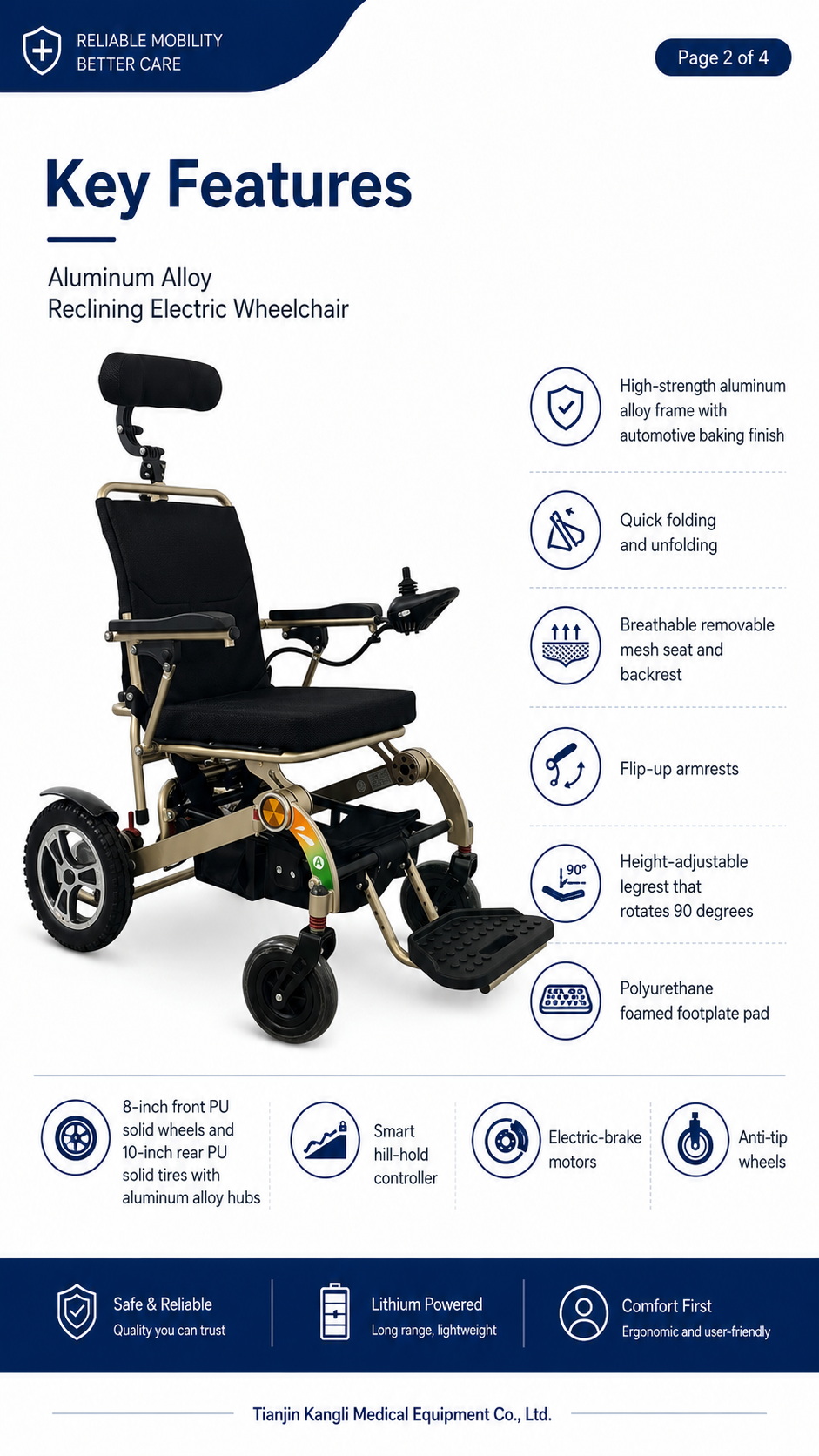 Aluminum Alloy Reclining Electric Wheelchair with Lithium Battery (2)