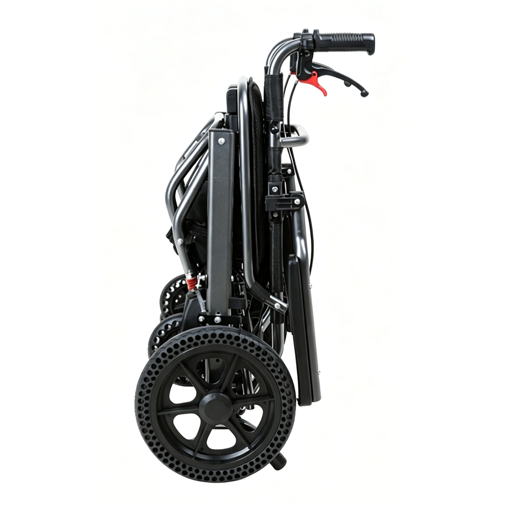 Lightweight Folding Wheelchair with 10-inch PU Rear Wheels