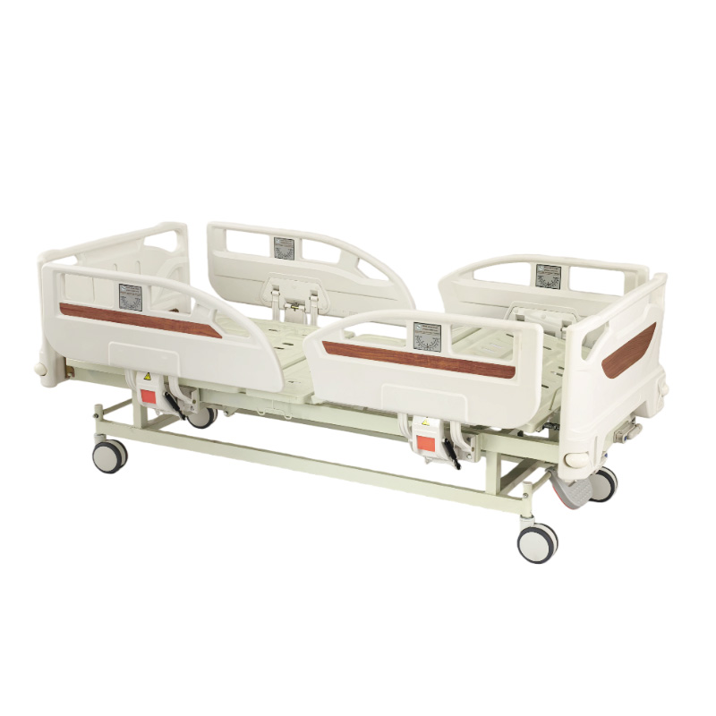 Two-Function Center Brake Manual Hospital Bed With Wood Grain Bedhead