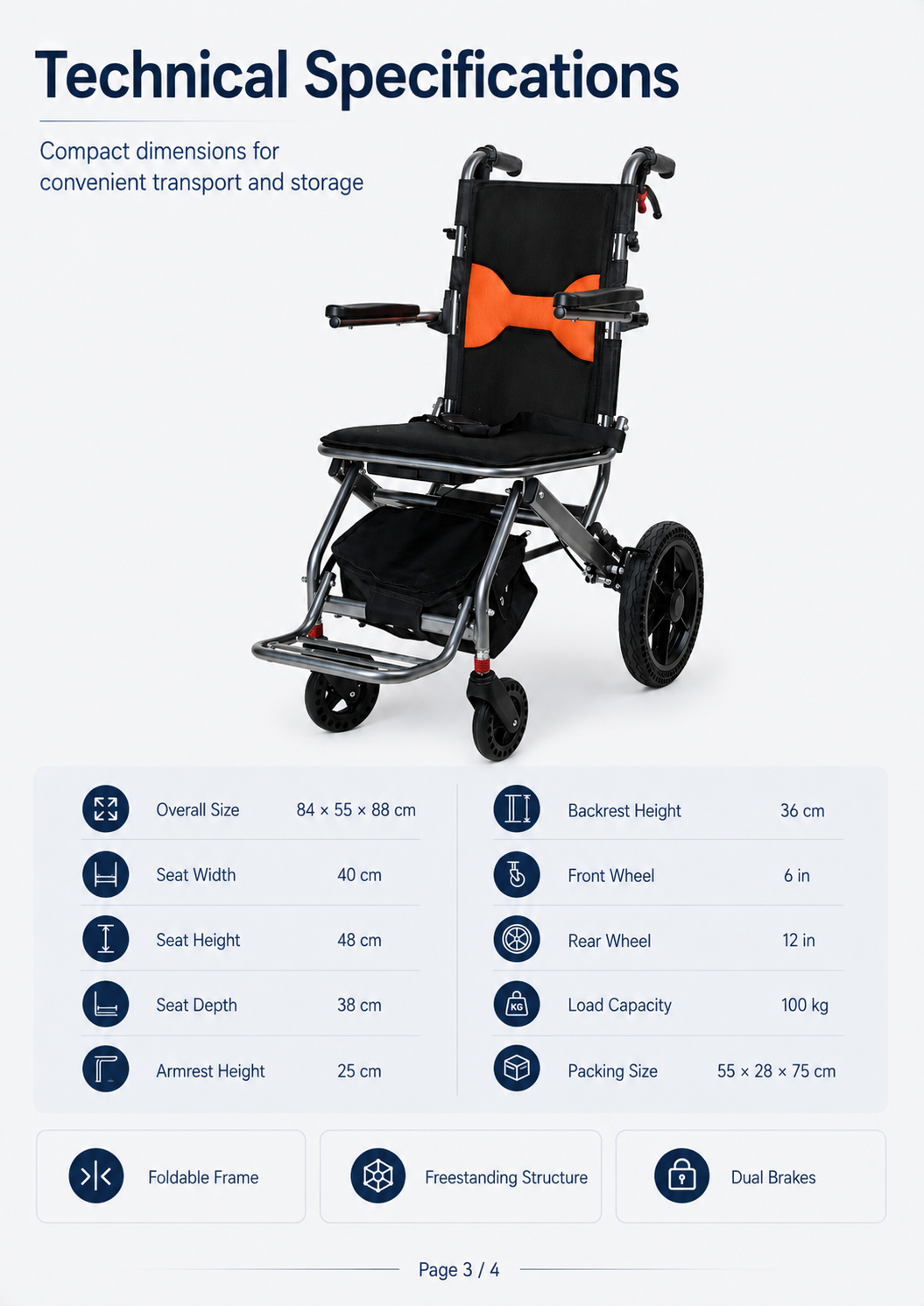 Lightweight Folding Wheelchair with 10-inch PU Rear Wheels (3)