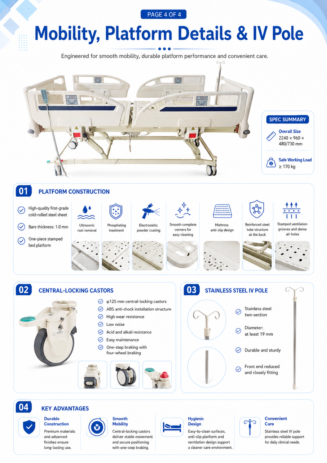 Detailed configuration of V-01 three-function electric hospital bed