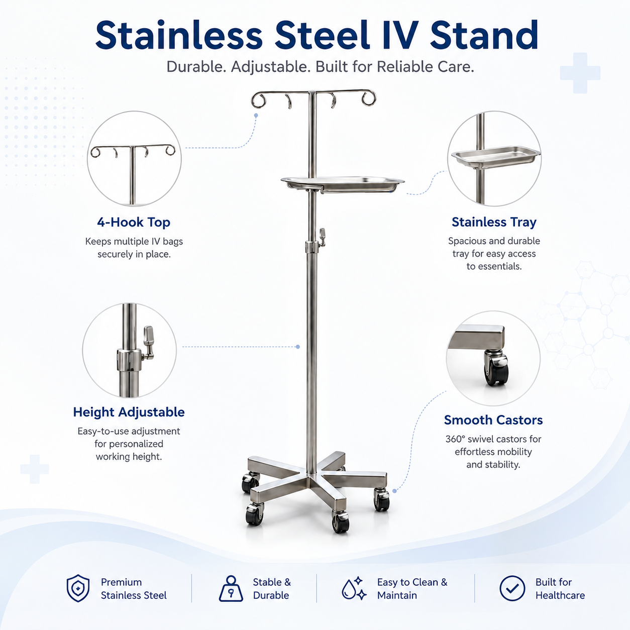 Stainless Steel IV Stand with Tray (3)