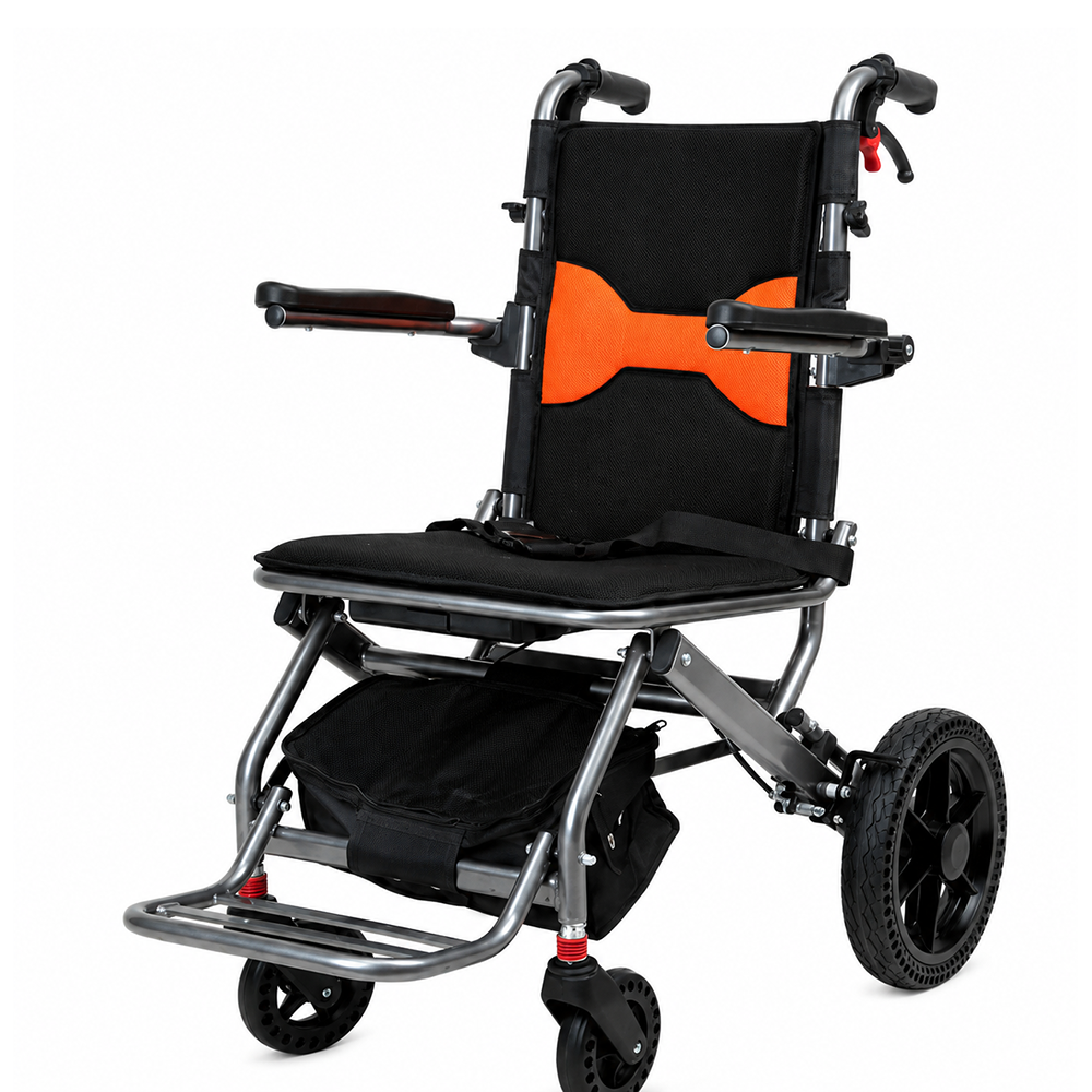 Lightweight Folding Wheelchair with 10-inch PU Rear Wheels