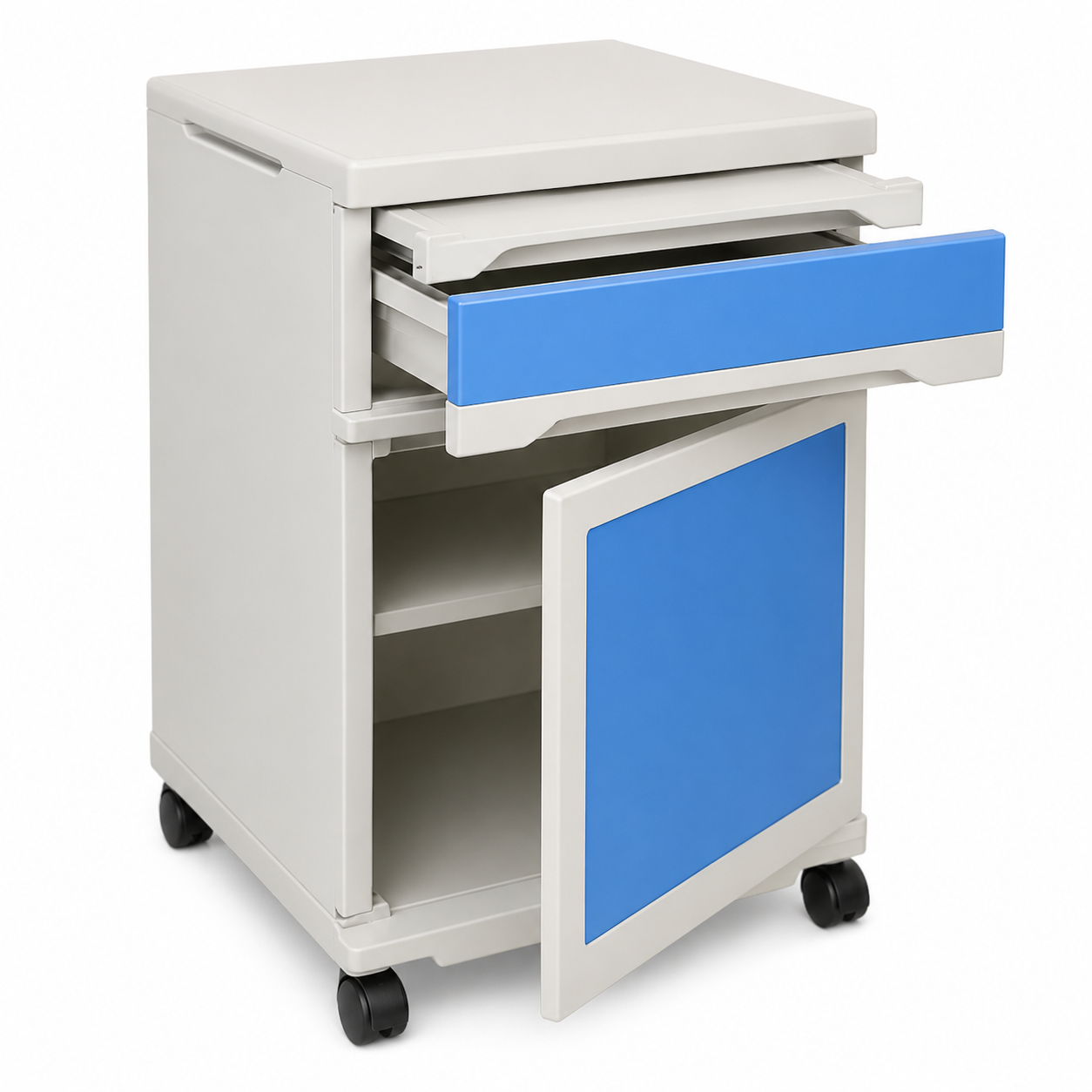 Blue all-plastic bedside table