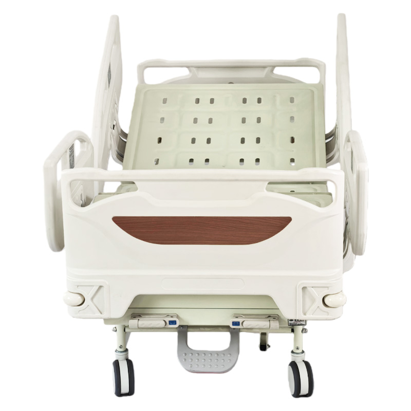 Two-Function Center Brake Manual Hospital Bed With Wood Grain Bedhead