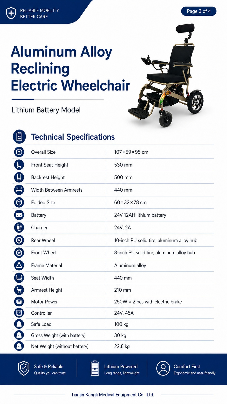 Aluminum Alloy Reclining Electric Wheelchair with Lithium Battery (3)